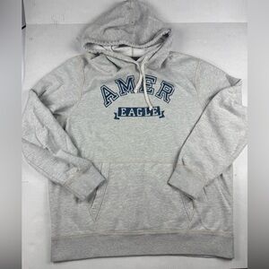 Vintage American Eagle Light Gray Hoodie with Blue Logo size XXL